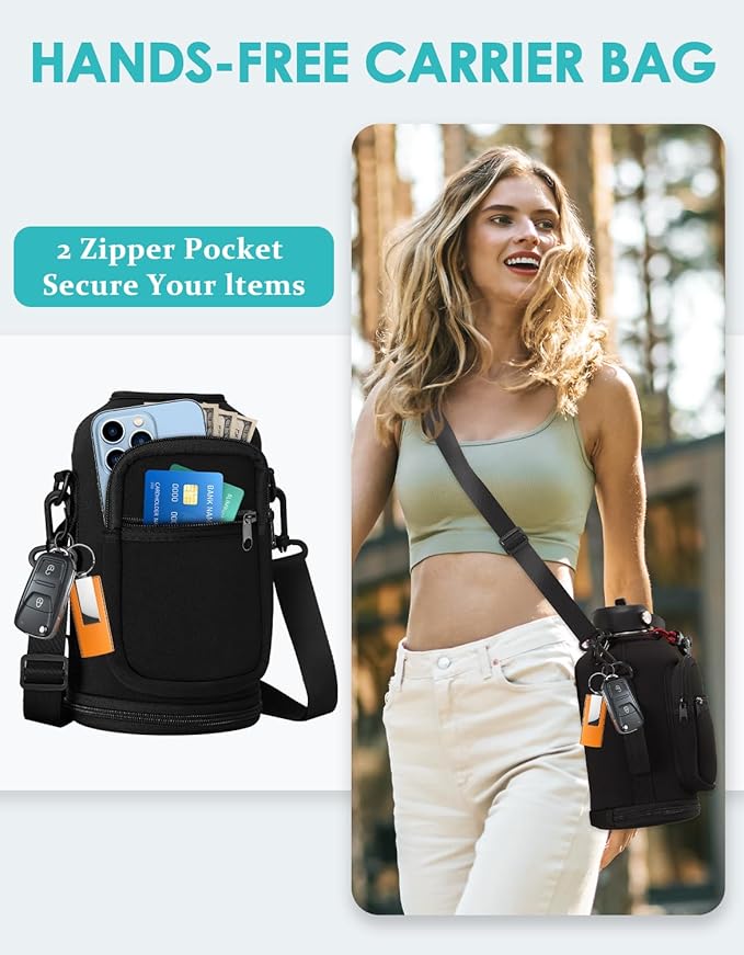 64 oz Insulated Water Bottle with Straw & Auto Spout Lids, Paracord Handle, Half Gallon Waterbottle Strap Carrier & Protective Boot, Wide Mouth Metal Canteen Thermo Mug, Leak-proof Sports Hydro Jug