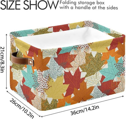Fall Maple Leaves Storage Basket Fabric Storage Bin Laundry Baskets Autumn Pumpkin Foldable Storage Boxes Organizer Bag for Baby Cloth Dog Toy Book Storage Cubes Shelf Closet Basket 16×12×8 Inches