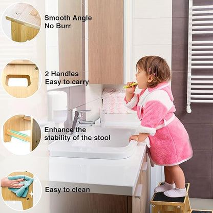 Kids Step Stools for Toddlers Bathroom Bamboo Wood Toddler Stepping Stool Kitchen Counter Sink Baby 2 Step Stool Foot Bed Stool for Adults Child Potty Training Toilet Stool, Natural with Pads