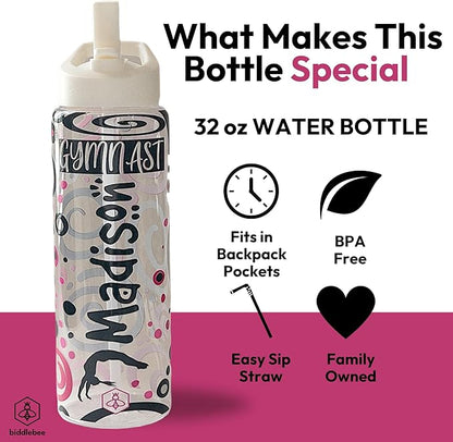 32oz Cheerleader Water Bottle with Straw Lid | BPA-Free Reusable Bottles for Cheerleaders, Cheer Team or Cheerleading Coach | Great Gifts for Girls, Coaches (Custom Gymnast)