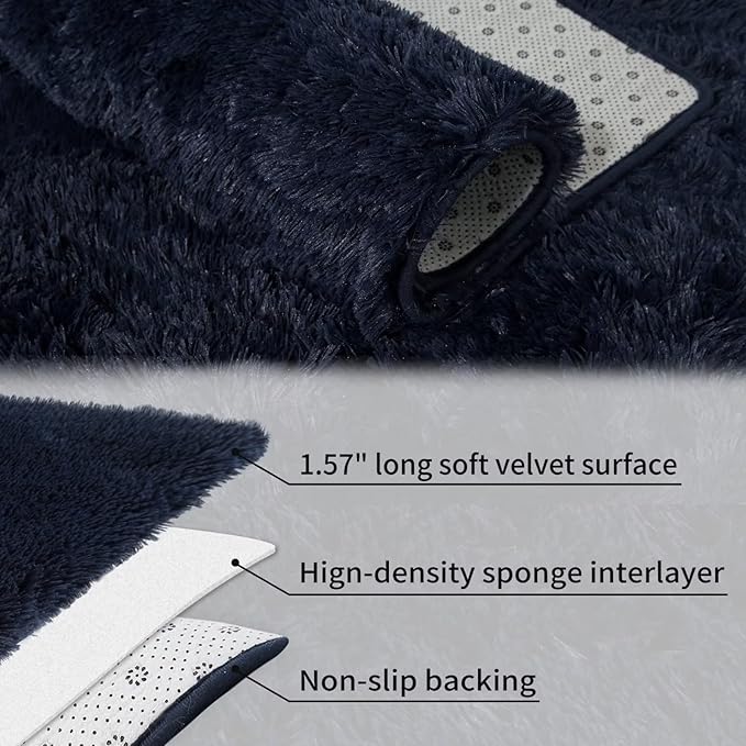 Large Modern Shag Rugs for Living Room, Fluffy Soft Area Rug Plush Carpet for Bedroom, Indoor Luxury Fuzzy Rug for Girls Kids Room Decor, Non Shedding Faux Fur Rugs, Navy Blue, 6' x 9'