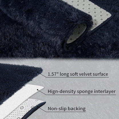 Large Modern Shag Rugs for Living Room, Fluffy Soft Area Rug Plush Carpet for Bedroom, Indoor Luxury Fuzzy Rug for Girls Kids Room Decor, Non Shedding Faux Fur Rugs, Navy Blue, 6' x 9'