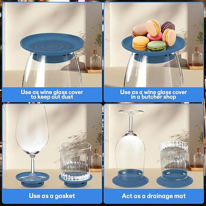 4 Pack Wine Glass Charcuterie Topper, Mini Charcuterie Boards for Wine Glass, Charcuterie Wine Glass Topper, Reusable Wine Glass Topper Coasters Plate for Family Gatherings and parties(Blue)