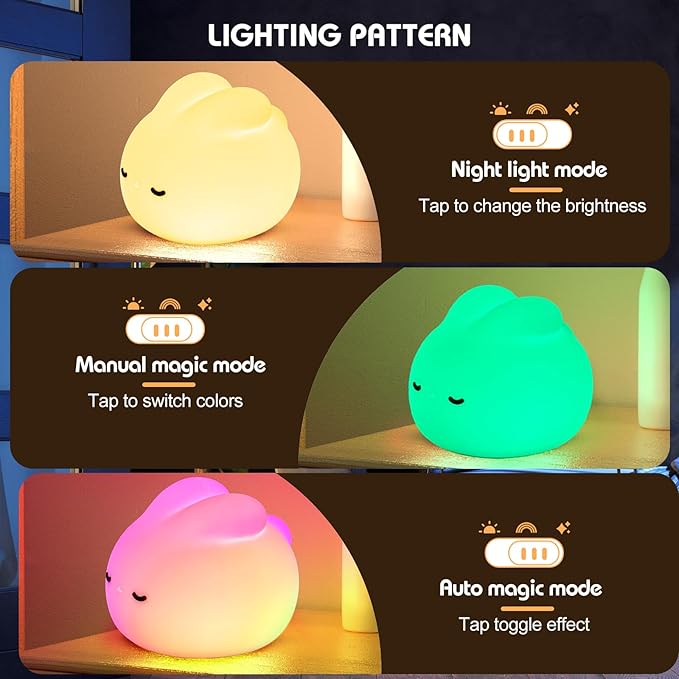 Multicolor Decor Night Light for Kids USB Rechargeable Cute Bunny LED Lamp with Timer & Touch Control Rabbit Shape Dimmable Warm Night Lights for Baby Breastfeeding Sleep Nursery Soft Eye Caring