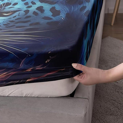 AILONEN Leopard Print Fitted Sheet Set Twin Size,Safari Wildlife Cheetah Bed Sheet Set Twin Size for Boys Kids,3 Pieces Animal Leopard Twin Fitted Sheet with 2 Pillowcases Decor