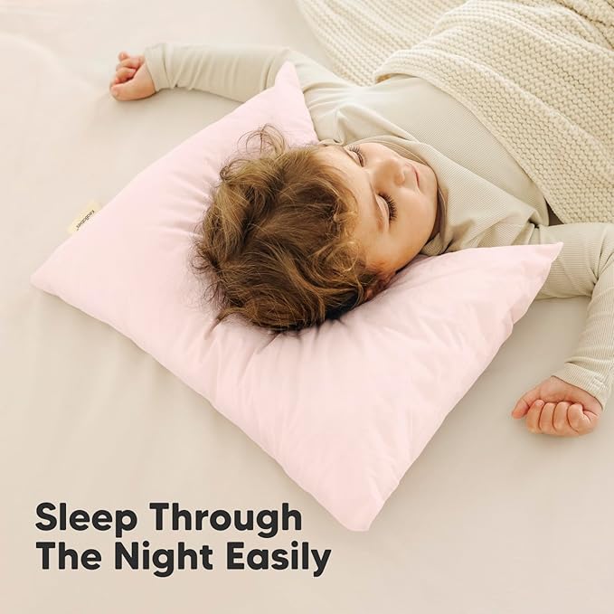2-Pack Toddler Pillow - Soft Organic Cotton Toddler Pillows for Sleeping - 13X18 Small Pillow for Kids - Kids Pillows for Sleeping - Kids Pillow for Travel, School, Nap, Age 2 to 5 (Mist Pink)