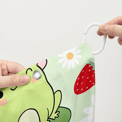 AILONEN Cute Frog Shower Curtain for Bathroom, Kawaii Strawberry and Frog Bath Curtain,Mushroom Frog Kids Girls Waterproof Curtain with 12 Plastic Hooks(72" W*96" H)