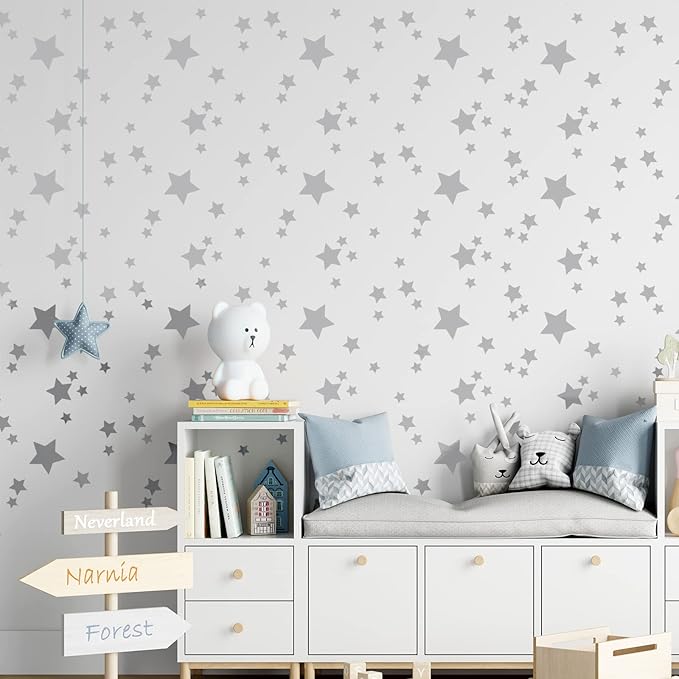 Sparkles and Stars Wall Decals(NO MOON), 500 Stars Wall Sticker, Sparkle Wall Decal, Space Kids Room Decor, Nursery Wall Art, Celestial Wall Stickers(Grey)