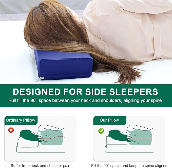 2PCS Neck Pillows for Side Sleepers, Foam Pillows for Sleeping, Head Pillow, Waterproof Faux Leather, Easy to Clean 18x8x3IN / 45x20x8CM (Royal Blue)