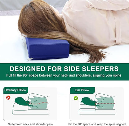 2PCS Neck Pillows for Side Sleepers, Foam Pillows for Sleeping, Head Pillow, Waterproof Faux Leather, Easy to Clean 18x8x3IN / 45x20x8CM (Royal Blue)