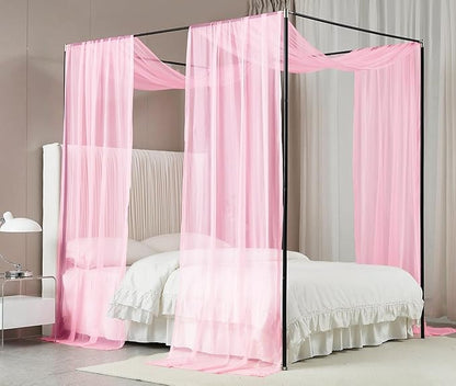 Akiky Canopy Bed Curtains with Light Princess Bed Canopy Scarf for Full/Queen Metal Bed Frame,Wood Frame Bed-2 Panel Sheer Curtain(Full/Queen,Pink)