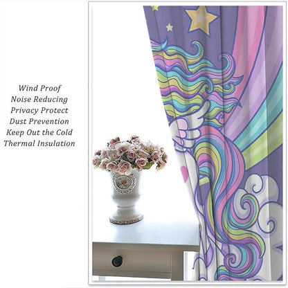 Kids Unicorn Curtains Purple Cartoon Rainbow Cartoon Room Blackout Curtains Boys Girls Baby Room Decor Curtains Living Room Decor 63x72 Inch 2 Panels