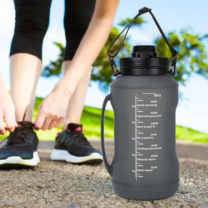 Collapsible 64oz Water Bottle with Handle & Straw - Spill-Proof Foldable Silicone Bottle for Men/Women (Black, 2L)