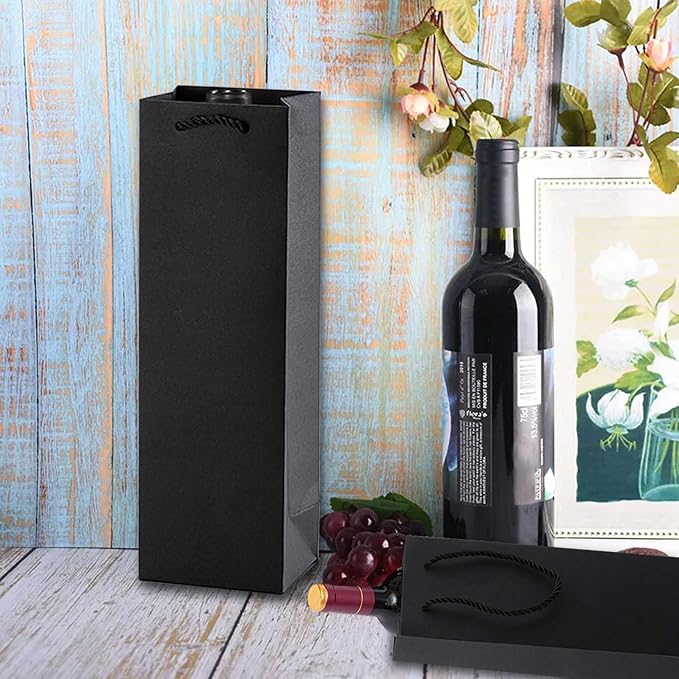 30 Pack Black Wine Gift Bag,Reusable Wine Bottles Gift Bags Bulk Paper Wine Bottle Bag with Handles Appreciation Gift Bags for Birthday Party Wedding Anniversary Celebrations