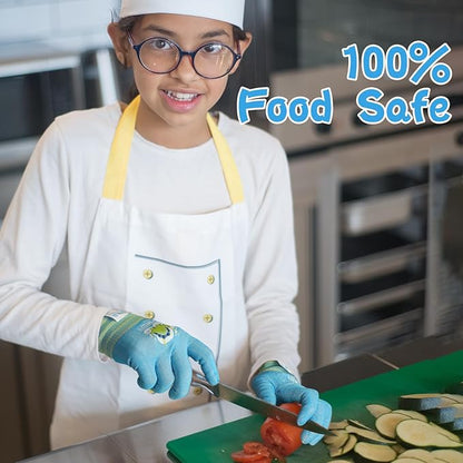 Schwer 2 Pairs MINI-KIDDO Kids Garden Gloves MN1917, ANSI A6 Kids Cutting Gloves, Food Grade Kids Cooking Gloves Cut Resistant for Gardening, Wood Carving, Whittling, Kitchen and DIY (S, 9–14 Years)