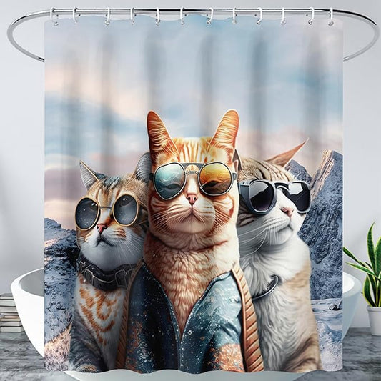 AILONEN 3D Cat Shower Curtain,Cartoon Funny Kitten Shower Curtain Set for Kids Boys Girls,Cat Lovers Animal Shower Curtain with Hooks for Bathroom,60" W*72" H