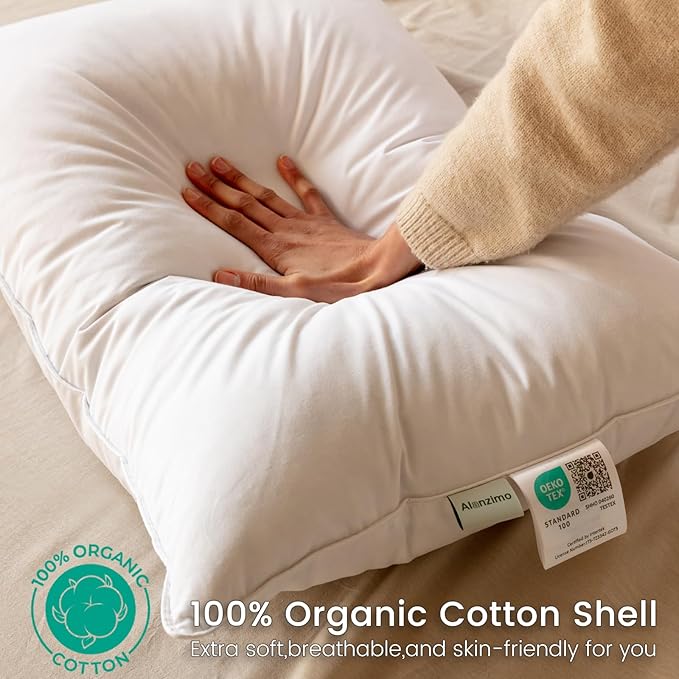 Alanzimo Goose Feather Down Pillows King Size Set of 2, Luxury Soft Feather Down Pillow for Sleeping, 600TC 100% Cotton Cover Hotel Collection Bed Pillows for Back, Stomach or Side Sleepers