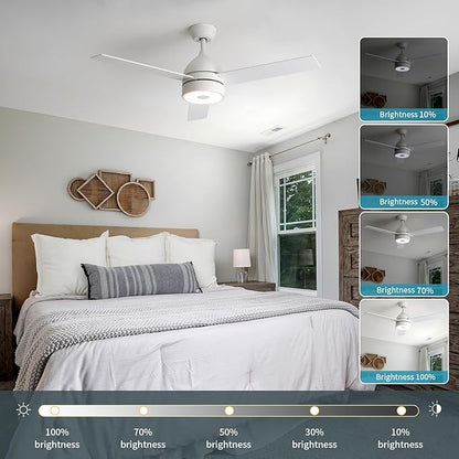 52 Inch Ceiling Fan With RGB Dimming LED Light,With Music Bluetooth Speaker,Remote Control,3-Speed Regulation, Reversible Motor,Timing,For Living room,Bedroom,Restaurant,Outdoor