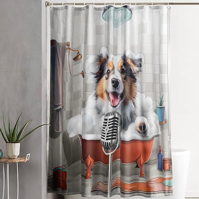 AILONEN Cute Bubble Puppy Shower Curtain for Kids Boys,Funny Singing Dog Waterproof Fabric Shower Curtain for Bathroom,Lovely Hilarious Pet Shower Curtain Set with Hooks,36" W*72" H