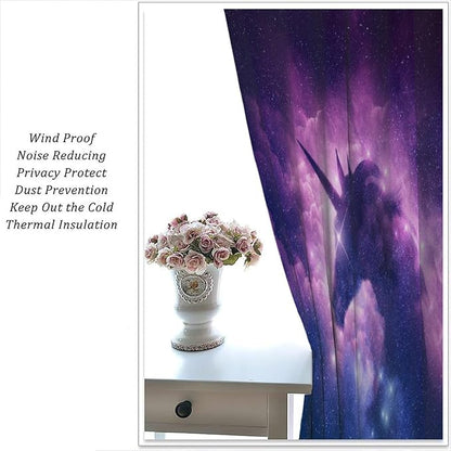 Unicorn Curtains Children's Cartoon Starry Sky Theme Unicorn Pattern Curtains Star Galaxy Boys Girls Room Blackout Curtains 72x63 Inch 2 Panels