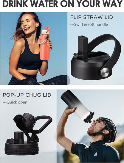 40oz 64oz Insulated Water Bottle 40 oz - Cold for 48H, Metal Water Bottle Flask with Straw Lid & Auto Spout Cap, Triple-Wall Wide Mouth Hydro Tumbler Jug for Sports Gym Work Man