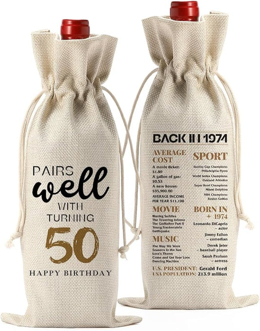 50th Birthday Gifts for Women Men, 50 Year Old Gifts for Women Grandparents Wine Gift Bag, Wine Accessories Gifts Anniversary 50th Birthday Decorations Wine Bag Wine Bags for Wine Bottles Gifts