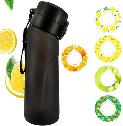 Air Water Bottle, Air Water Bottle with 5 Flavor Pods,750ml Scented Sports Water Bottle Set with Flavour Pods, 0 Sugar No BPA for Schools, Gym, Outdoor Sports (Black)