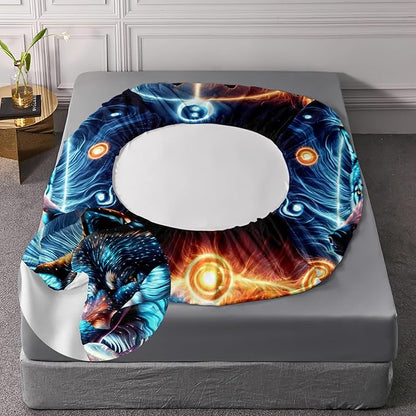 AILONEN Boys Wolf Fitted Sheet Set Twin XL Wolf Bed Sheet Set, Wildlife Animal Theme Fitted Sheet with 2 Pillowcases,3 Pieces Ice and Fire Light Wolves Print Fitted Sheet Set