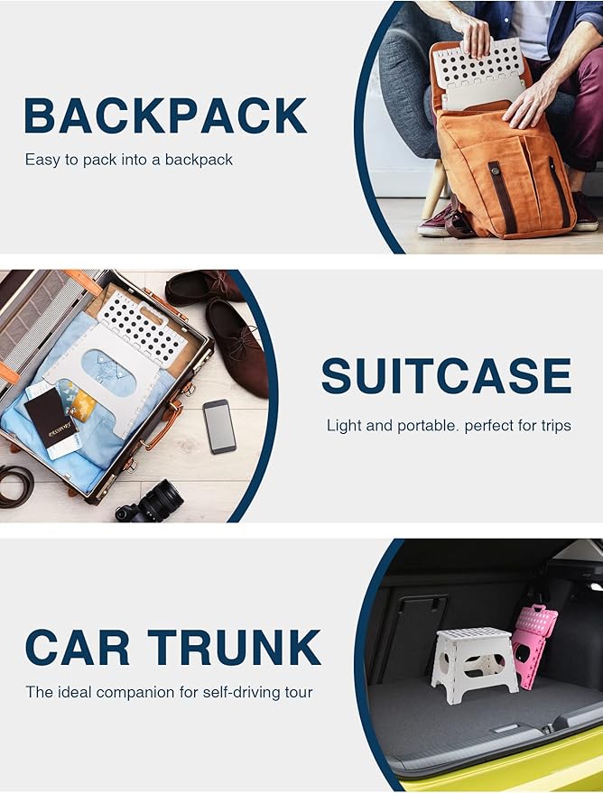 Non-Slip Folding Step Stool - 11 inch Height Premium Heavy Duty Foldable Step Stool for Kids, Kitchen Garden Bathroom Camping Stepping Stool - White