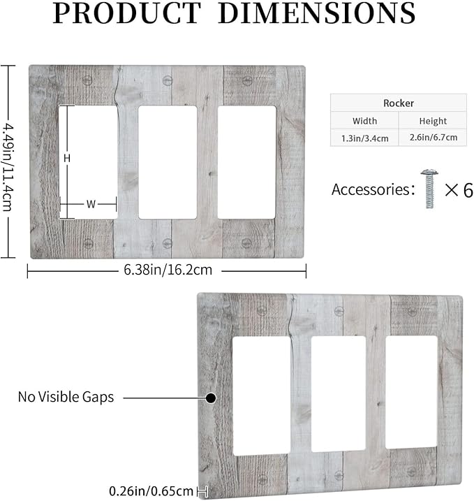 Rustic Grey Wood Shiplap 3 Gang Rocker Light Switch Plate Vintage Country Triple Decora Outlet Wall Plate Cover Faceplate Decorative Switchcovers GFCI for Farmhouse Bathroom Livingroom Bedroom Decor