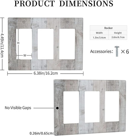 Rustic Grey Wood Shiplap 3 Gang Rocker Light Switch Plate Vintage Country Triple Decora Outlet Wall Plate Cover Faceplate Decorative Switchcovers GFCI for Farmhouse Bathroom Livingroom Bedroom Decor