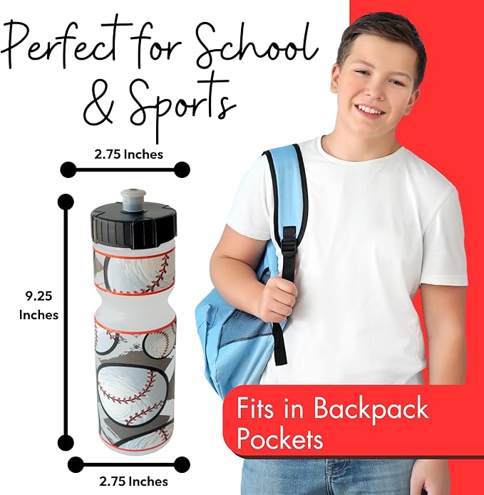 50 Strong Kids Water Bottle | 22 oz. BPA- Free Sports Squeeze Water Bottles with Pull Top Cap |Perfect Water Bottle for School | Reusable & Durable for Boys & Girls | Made in USA (Baseball Season)