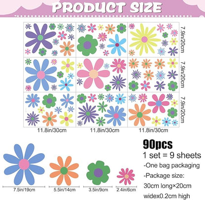 Amaonm 12 Sheets Large Daisy Wall Decals DIY Boho Sunflower Wall Stickers Peel and Stick Colorful ins Daisy Floral Wall Decor for Nursery Little Girls Teens Bedroom Living Room (9 Sheets of 90pcs)