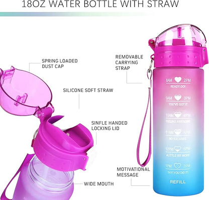 XACIOA Water Bottle with Straw,18oz Plastic Cup with Motivational Time Marker,1L Tritan Sport Lightweight Leakproof BPA-Free,Wide Mouth Fast Flow Ensure You Have Times to Drink,with Straw & Cup Brush