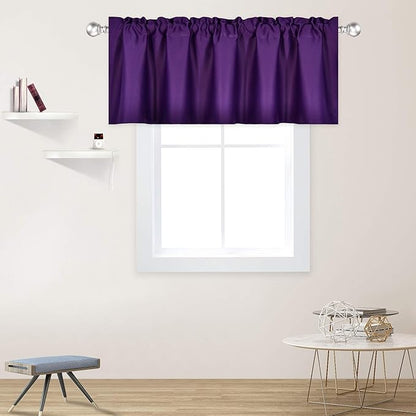 Purple Extra Wide Valance for Windows 100x18 Inch Solid Thermal Insulated Blackout Rod Pocket Kitchen Short Curtain Toppers Extra Wide Valance for Bathroom Living Room 1 Panel