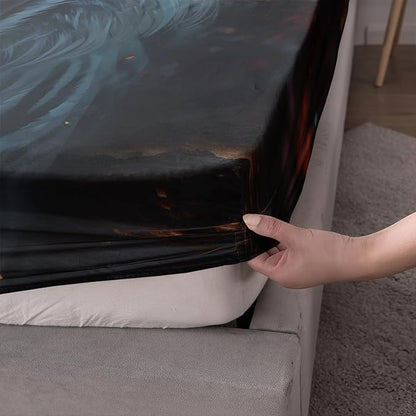 AILONEN Tiger Fitted Sheet Set Full Size for Boys, Safari Tiger Bed Sheet Set for Kids Teen,3 Pieces Wildlife Bedding Flame Animal Tiger Print Fitted Sheet with 2 Pillowcases