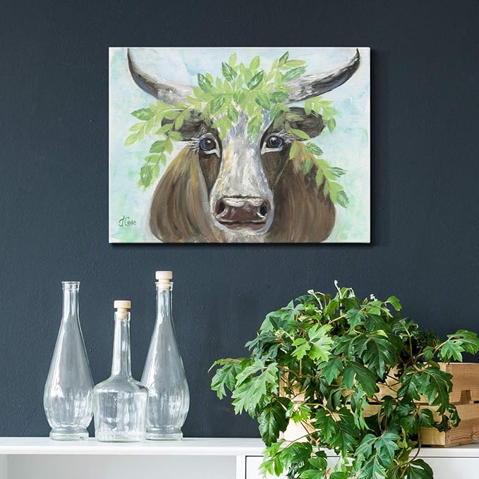 Renditions Gallery Canvas Animal Wall Art Modern Decorations Paintings Olive Crown Steer Abstract Glam Wild Longhorn Canvas Artwork Prints for Bedroom Office Kitchen - 18"x27" LT33