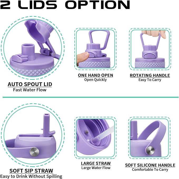 40 oz Water Bottle with Straw - Insulated Vacuum Water Flask with Straw & Auto Spout Lid, Paracord Handle & Carrying Pouch, Keep Cold 48H Hot 24H, Sweat-Proof Thermal Water Jug with Strap for Hiking