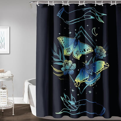 AILONEN Blue Moth Shower Curtain,Flora Death Moth Bath Curtain for Bathroom Decor,Polyester Waterproof with 12 Plastic Hooks 72" W*96" H