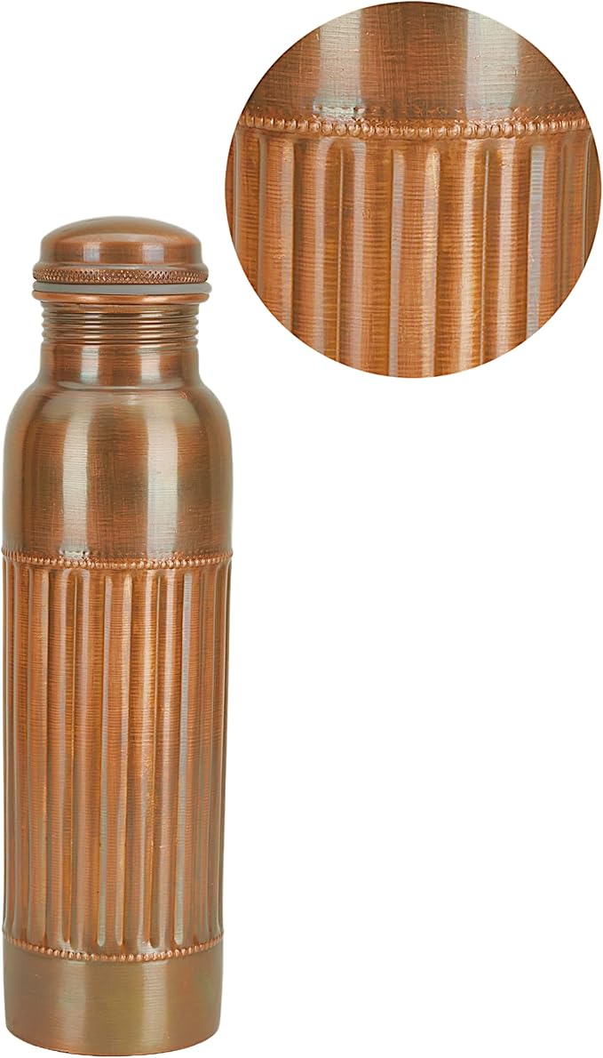 Copper Water Bottle 34 Oz Extra Large Antique Black Ayurvedic Pure Copper Vessel With Carrying Bag For Drinking Drink More Water Leak Proof, Easy To Carry For Sports Copper Bottle 1000 ML