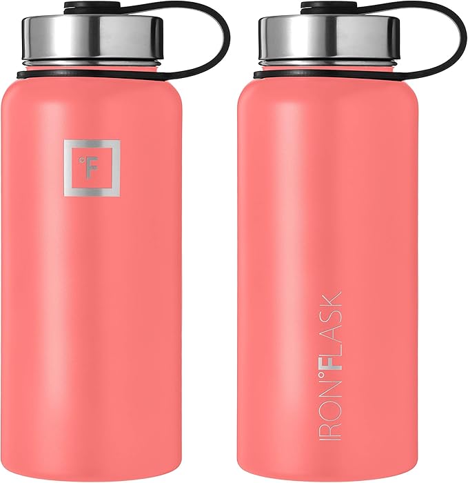 Iron Flask Sports Water Bottle - 32 Oz, 3 Lids (Straw Lid), Vacuum Insulated Stainless Steel, Hot Cold, Modern Double Walled, Simple Thermo Mug, Hydro Metal Canteen (Peach)