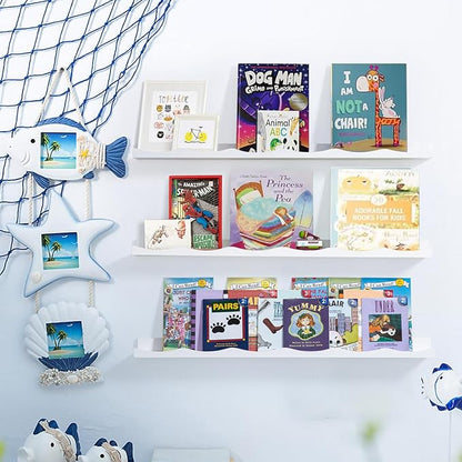 AZSKY Picture Ledge Shelf, 36 Inch Floating Shelves with Lip, Picture Shelves for Wall with Ledge(White)