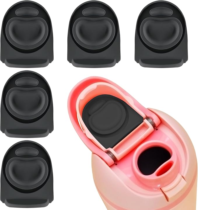 5PCS Replacement Stopper Compatible with Owala FreeSip 19/24/32/40oz, Silicone Anti-Spill Water Bottle Top Lid Replacement Parts, BPA-Free Seal Bottle Cap Mouth Stopper Gasket (Black)