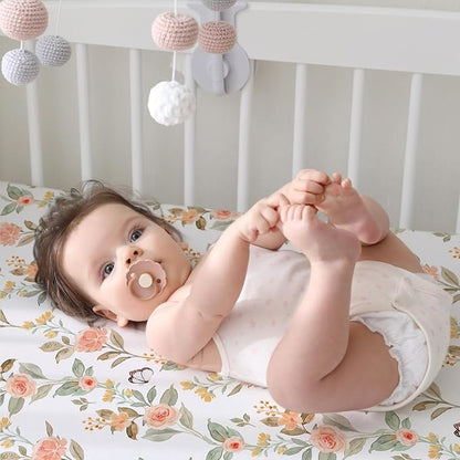 ACRABROS Crib Sheets for Girl Boy: Stretchy Baby Fitted Crib Mattress Sheets Sets 2 Pack Standard Size Ultra Soft Neutral, Rose&Leaf