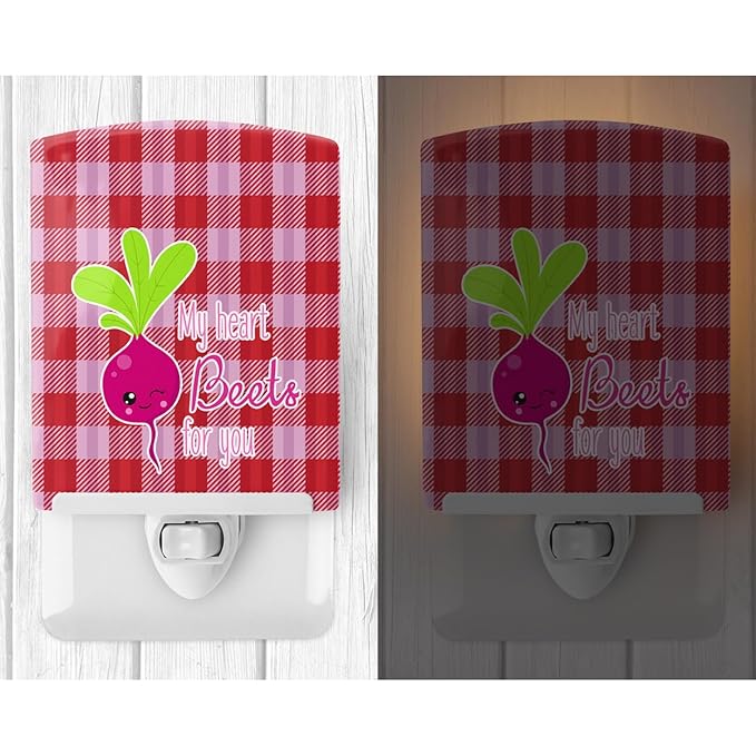 Caroline's Treasures BB9132CNL My Heart Beets for You Ceramic Night Light Compact, UL-Certified, Ideal for Bedroom, Bathroom, Nursery, Hallway, Kitchen, 6x4x3, Multicolor