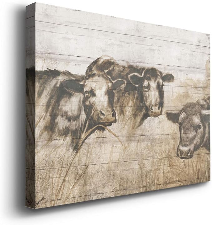 Renditions Gallery Canvas Animal Wall Art Modern Decorations Paintings Vintage Sepia Cows Abstract Black & White Farmhouse Artwork Prints for Bedroom Office Kitchen - 12"x18" LT33