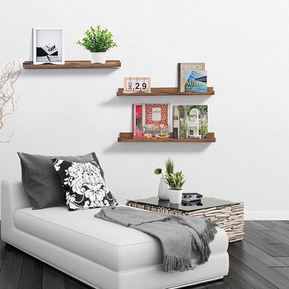 AZSKY Nusery Book Shelves for Kids, Picture Ledge Shelf for Wall Decor and Storage, Floating Photo Shelves with Lip for Picture Frames (Walnut, 23.6 Inches)