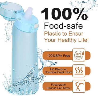 Air Water Bottle 8PCS Flavor Pods 22oz Fruit Fragrance Scented Water Cup BPA Free 0% Sugar For Outdoor Sports,Gifts From Friends (1 bottle Matte Blue+7 pods in random flavors)