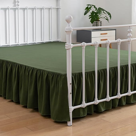 Bed Skirt King Size Ruffled Bed Skirts with Split Corners,16 Inch Drop Dust Ruffle Bed Skirt with Platform, Green, King - 16" Drop