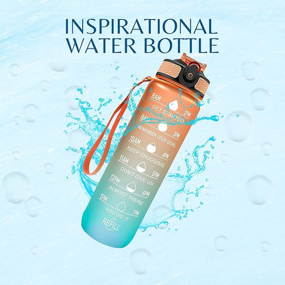 Leakproof Water Bottle with Straw & Lid - 32oz Motivational BPA Free Water Bottle with Time Markings & Straw Lid for Sports & Outdoors - Ensure Hydration with Leakproof Bottle and Straw